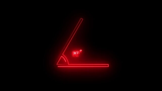 Neon Geometric math graph with an angle measure of 60 degree icon. Icon of 60 degree. Acute angle.