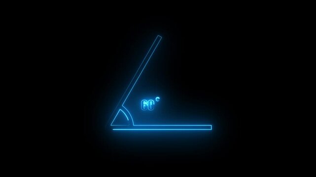 Neon Geometric math graph with an angle measure of 60 degree icon. Icon of 60 degree. Acute angle.