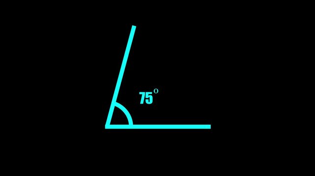 Geometric math graph with an angle measure of 75 degree icon. Icon of 75 degree. Acute angle.