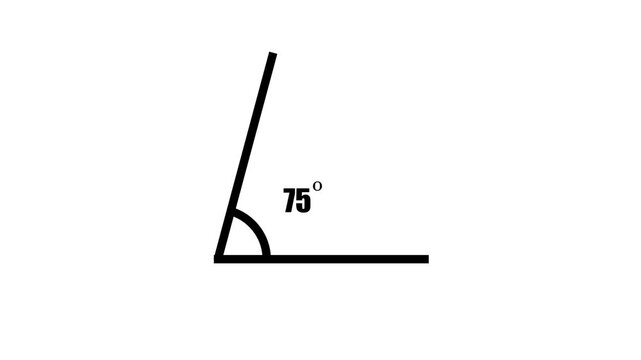 Geometric math graph with an angle measure of 75 degree icon. Icon of 75 degree. Acute angle.