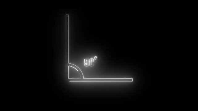 Abstract neon geometric math graph with an angle measure of 90 degree icon. Icon of 90 degree. Acute angle.