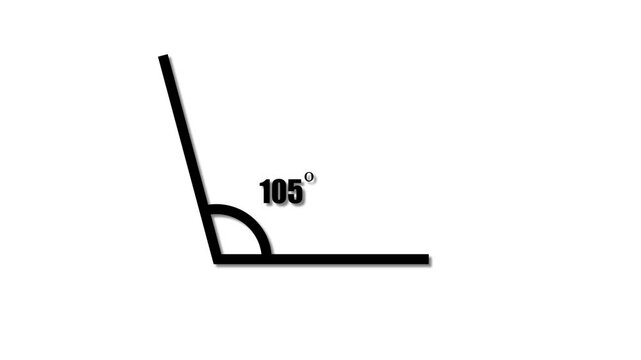 Geometric math graph with an angle measure of 105 degree icon. Icon of 105 degree. Acute angle.