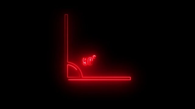 Abstract neon geometric math graph with an angle measure of 90 degree icon. Icon of 90 degree. Acute angle.