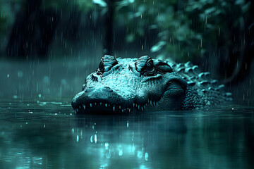 Obraz premium 3D Illustration Alligator Rain Swamp Water Predator Reptile
