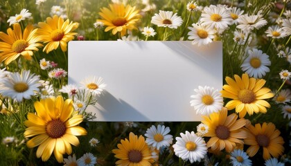 Obraz premium blank rectangular label displaying packaging design surrounded by flowers in nature