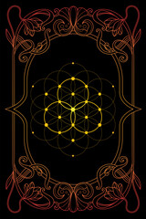 Art Nouveau Vector Frames on Black Background – Elegant Ornamental Borders with Sacred Geometry Symbols for Luxury, Mystic, and Vintage Designs