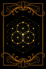 Luxury sacred geometry art nouveau style illustration. Tarot deck design. Romantic esoteric vector art.