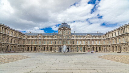 inner yard of museum with fountain timelapse hyperlapse. Paris, France