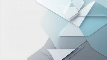 Obraz premium Digital abstract artwork with layered hexagons and parallelograms in white, gray, and light blue on a light gray background, creating depth, symmetry, and modern minimalism.