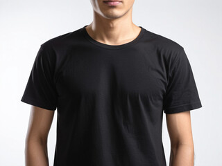 Fototapeta premium A Man wear a plain black T-Shirt Isolated with White Background
