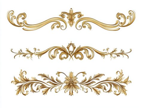 Set of Elegant Gold Calligraphic Page Dividers and Flourishes, Ideal for Invitations, Luxury Branding, and Design Projects