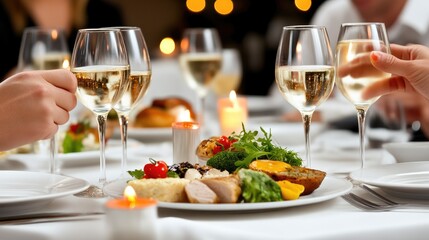 Fine dining experience with birthday candles and gourmet food