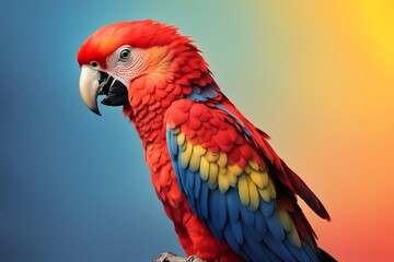 Fototapeta premium A bright red parrot on a gradient background, AI Generated