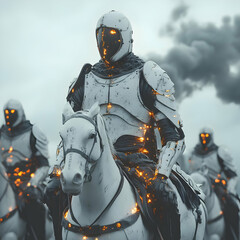 Naklejka premium Illustration of Futuristic Knights on White Horses