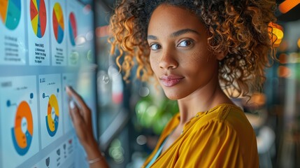 Company Operations Director Leads Sales Presentation with Growth Analysis and Ad Revenue Charts for Employees and Executives in Office Setting