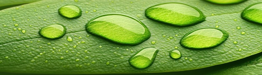 Fototapeta premium Close-up of green leaves with water droplets, showcasing nature's beauty and freshness.