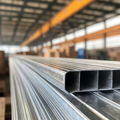 Obraz premium Photo Steel Metal Profile Warehouse Industry Construction Material Beam Manufacturing Factory