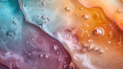 Fototapeta premium A vibrant, iridescent liquid texture with swirling rainbow colors and smooth, glossy reflections. Abstract, psychedelic, high detail.