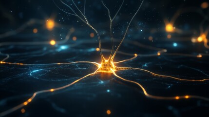 Glowing neural connections in a digital landscape