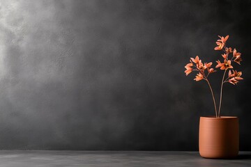 Flower vase with orange blooms on dark background