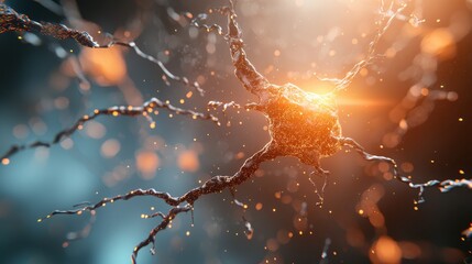 A glowing neural network with digital particles flowing through its connections, symbolizing artificial intelligence. Futuristic, bright, intricate.