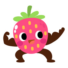 Funny Strawberry cartoon, smart muscle fruit