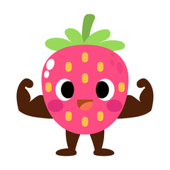 Funny Strawberry cartoon, smart muscle fruit