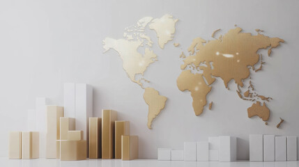 3d render chart for digital trading import export and globe map