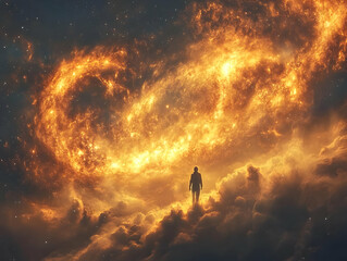 Obraz premium Illustration - Cosmic Journey Above the Clouds