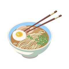 A bowl of ramen with egg and green onions, minimalistic graphic style, on a white background. Vector illustration