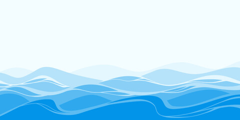 Simple Waves in Cartoon Style. Abstract banner design with water. Blue river  © Desenarrt