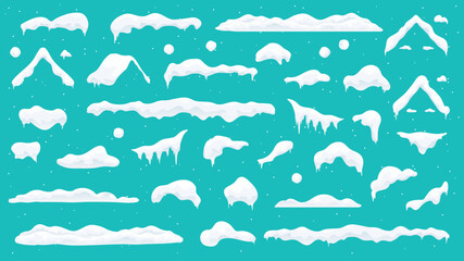 Snow caps set vector, winter clipart 