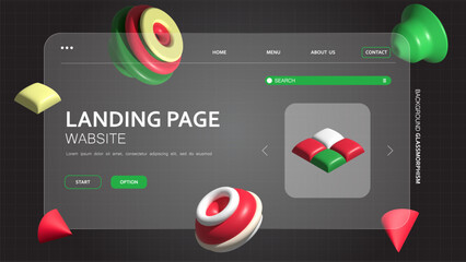 Design background a landing page featuring a 3D abstract geometric style in Christmas colors.