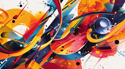 Dynamic and colorful composition with abstract elements