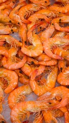 Boiled shrimp is seafood. Steamed shrimp for background. Restaurant.