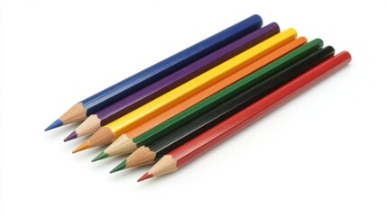 Fototapeta premium photo of a row of colorful wooden pencils aligned isolated