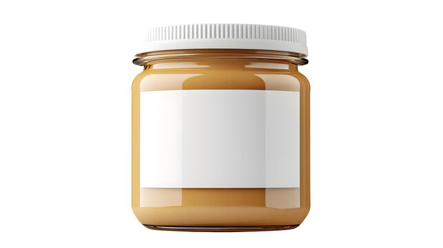 Peanut butter jar with a white label on a transparent background. isolated background.
