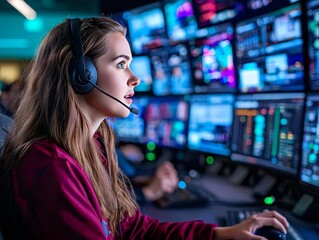 Coordinating Production Staff using Headsets in a Dynamic TV Control Room During a Live Broadcast, Focused on Operational Efficiency and Communication