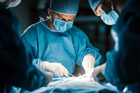 Scene of a surgeon performing open-heart surgery, showing the details of the procedure.