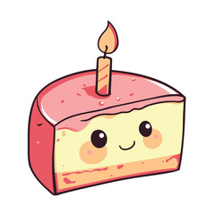 A pink and yellow slice of cake with one candle