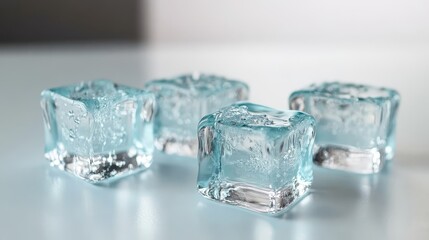 Crystal Clear Ice Cubes on a Smooth Surface, Perfect for Refreshing Beverages, Summer Cocktails, and Chilled Drinks with a Transparent Cool Effect