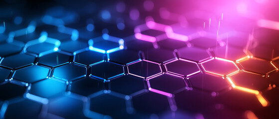 Obraz premium Vibrant Blue and Purple Hexagonal Pattern with Light Effects 