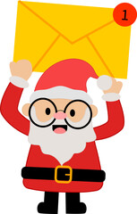 santa claus with sign, santa claus with new unread email notification message inbox, santa claus with new incoming message envelope