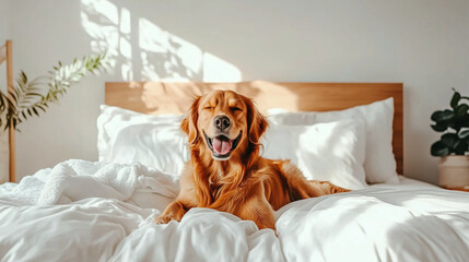 Obraz premium ベッドの上にいる犬