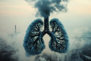 Factory emitting smoke resembling human lungs  a stark reminder of pollution s health consequences