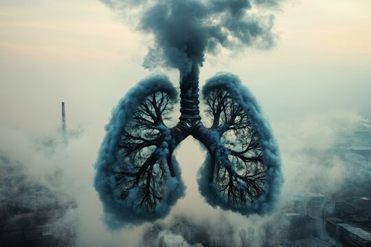 Factory emitting smoke resembling human lungs  a stark reminder of pollution s health consequences