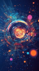 Obraz premium A dynamic digital interface featuring vibrant circular patterns and glowing elements, perfect for technology and innovation themes.