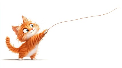 a 2D cartoon illustration of a cat playing with a ball of yarn, playful and curious, white background--ar 16:9