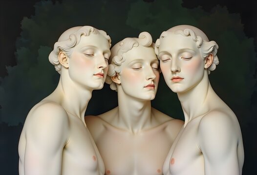 Bertel Thorvaldsen&rsquo;s statue The Three Graces. Neoclassical sculpture, in marble, of the mythological three charites.