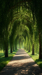 Obraz premium 3D Illustration - Sunlit Path through Leafy Green Trees